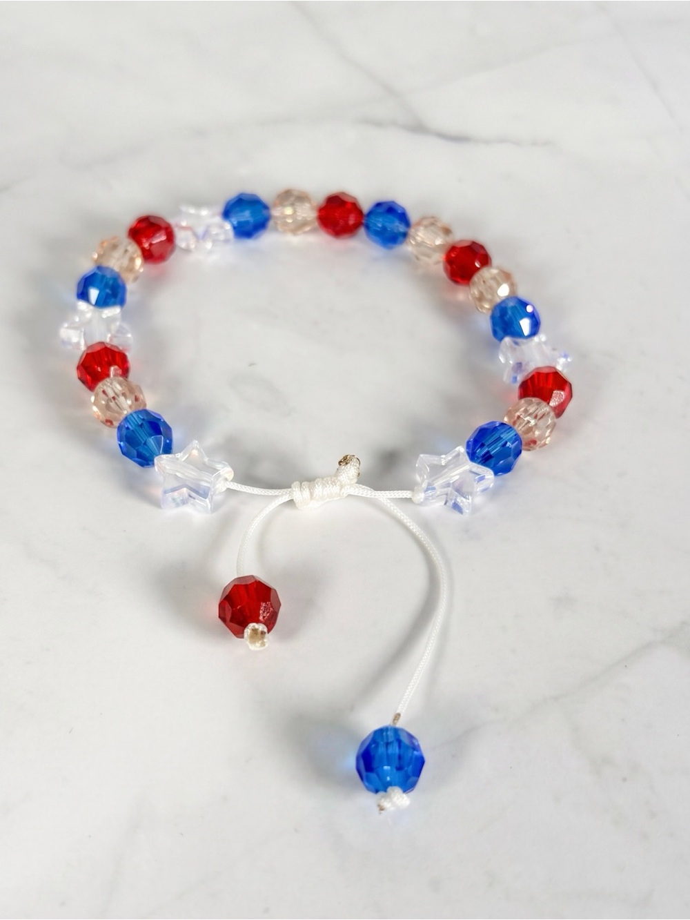Patriotic Crystal Beaded Adjustable Bracelet - Red, Blue & Clear